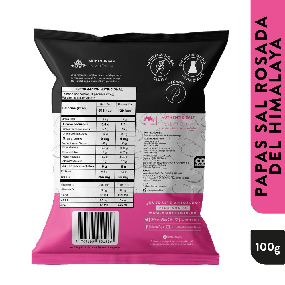 Papas MonteRojo Sal Rosada del Himalaya (100 g)